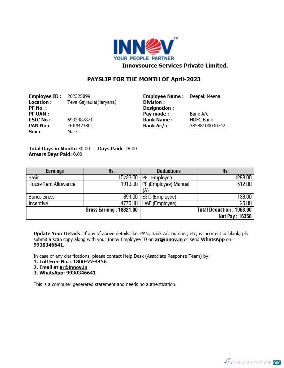 Download Innovsource Services staffing company payslip template in Word and PDF formats.pdf, 1 Photoshop template